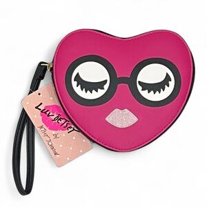 Betsey Johnson NWT Pink Heart with Glasses Luv Betsey Wristlet